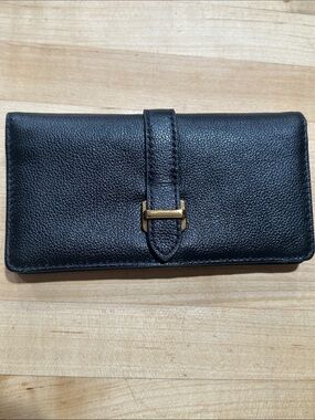 Fossil Black pebble Leather envelope Wallet with Gold hardware